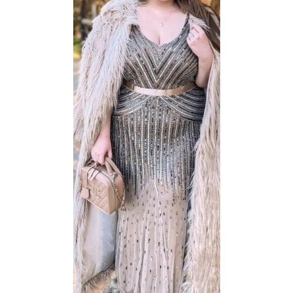 ADRIANNA PAPELL DRESS GOWN MOTHER OF THE BRIDE EVENING FORMAL WEDDING GUEST - Picture 4 of 16